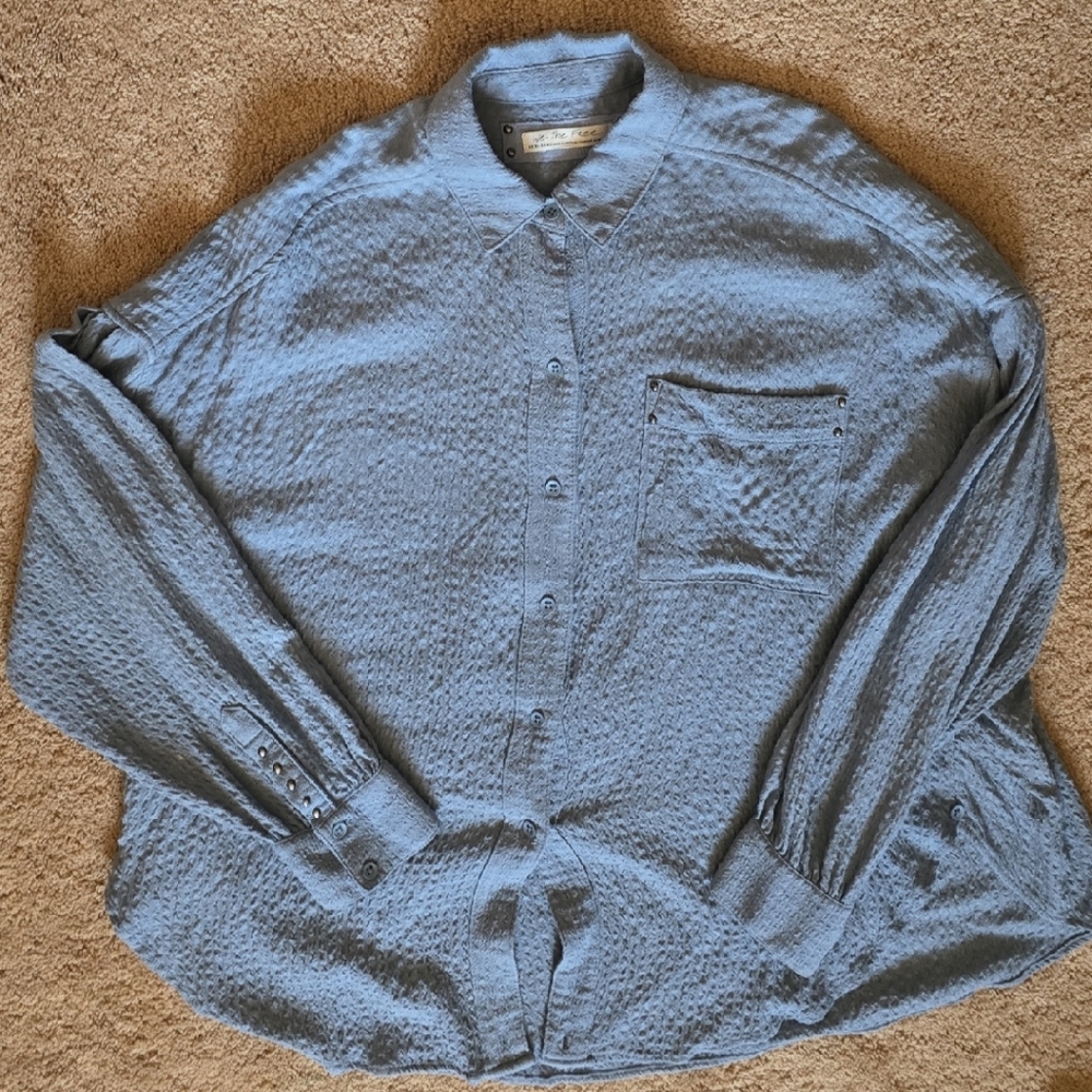 We The Free Textured Slate Blue Top